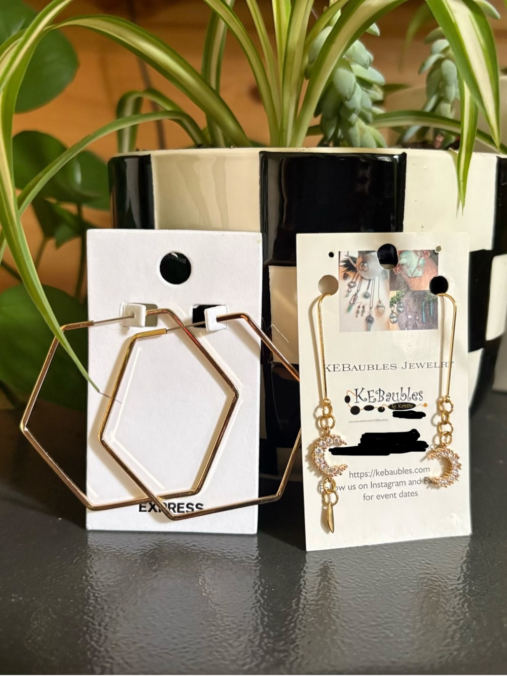Express Gold Geometric Hexagon and Crescent Drop Earrings Set
